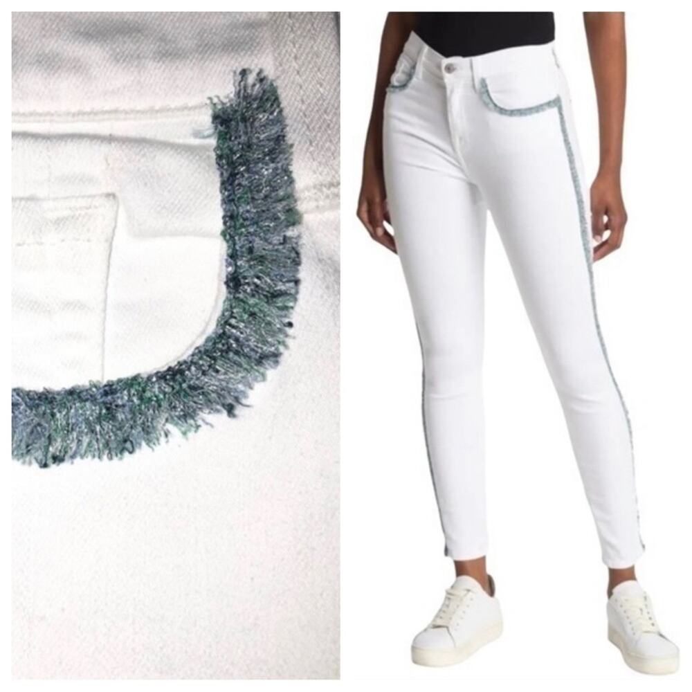 7 For All Mankind White High Waist Ankle Fringe Seam Skinny Jeans Size 26 NWT